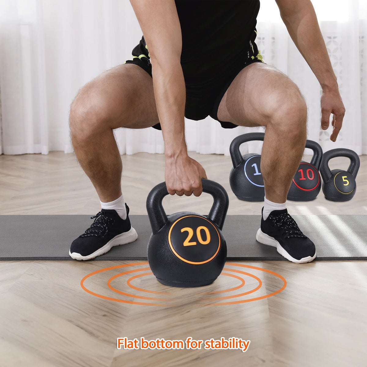 3 Piece 5lb 10lb 15lb Kettlebell Set with Storage Rack A83901