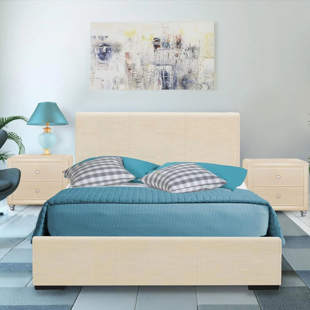 Beige Upholstered Platform Bed Frame Full U89356
