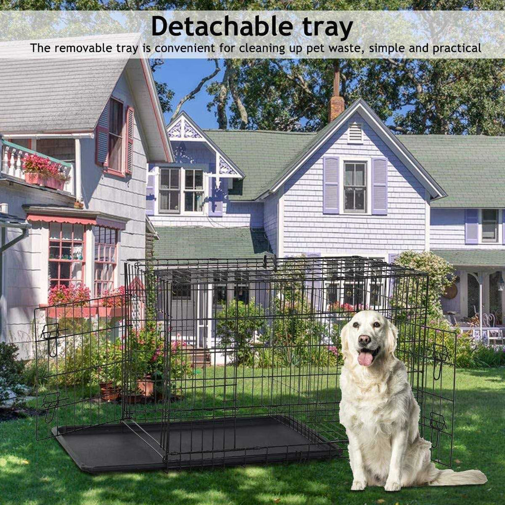 Folding Dog Crate with Double-Door, Tray, Handle U80096