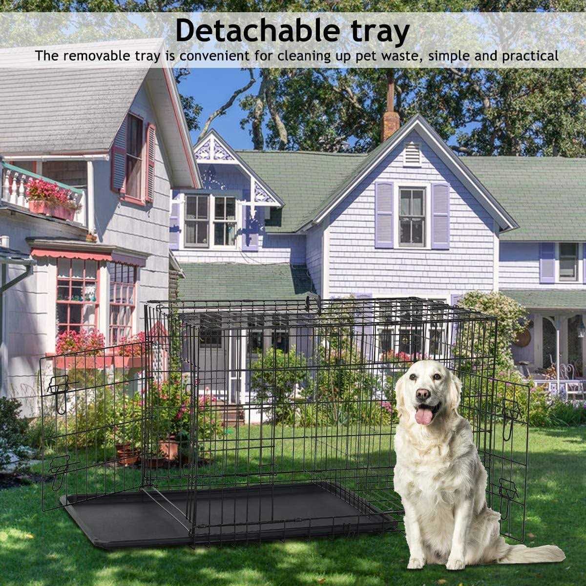 Folding Dog Crate with Double-Door, Tray, Handle U80096