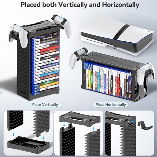 Video Game Disc Rack Tower Storage Holder Stand with Controller Holder Q327