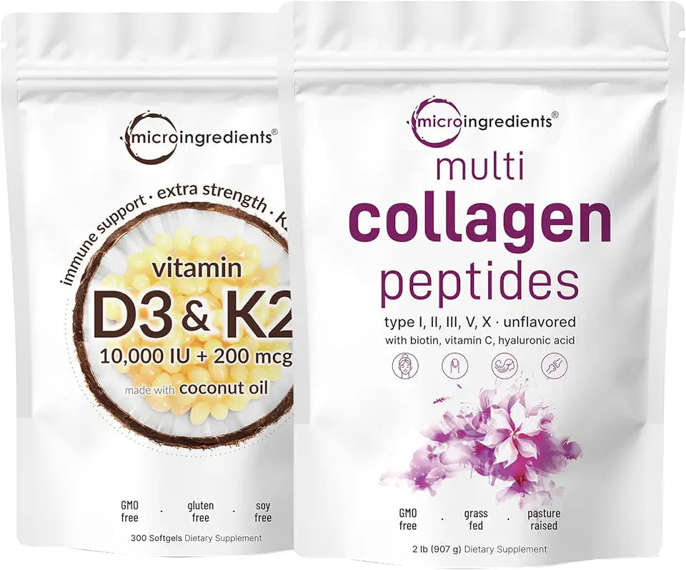 Multi Collagen Protein Powder & Vitamin D3 + K2 Softgels Bundle 2 Pack A93983