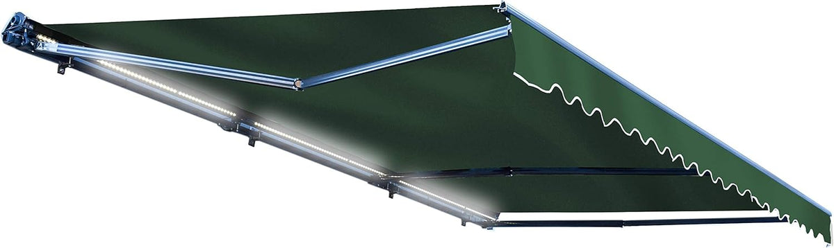 Retractable 16x10 Feet Motorized LED Patio Awning, 100% Polyester Canopy, Green U723449
