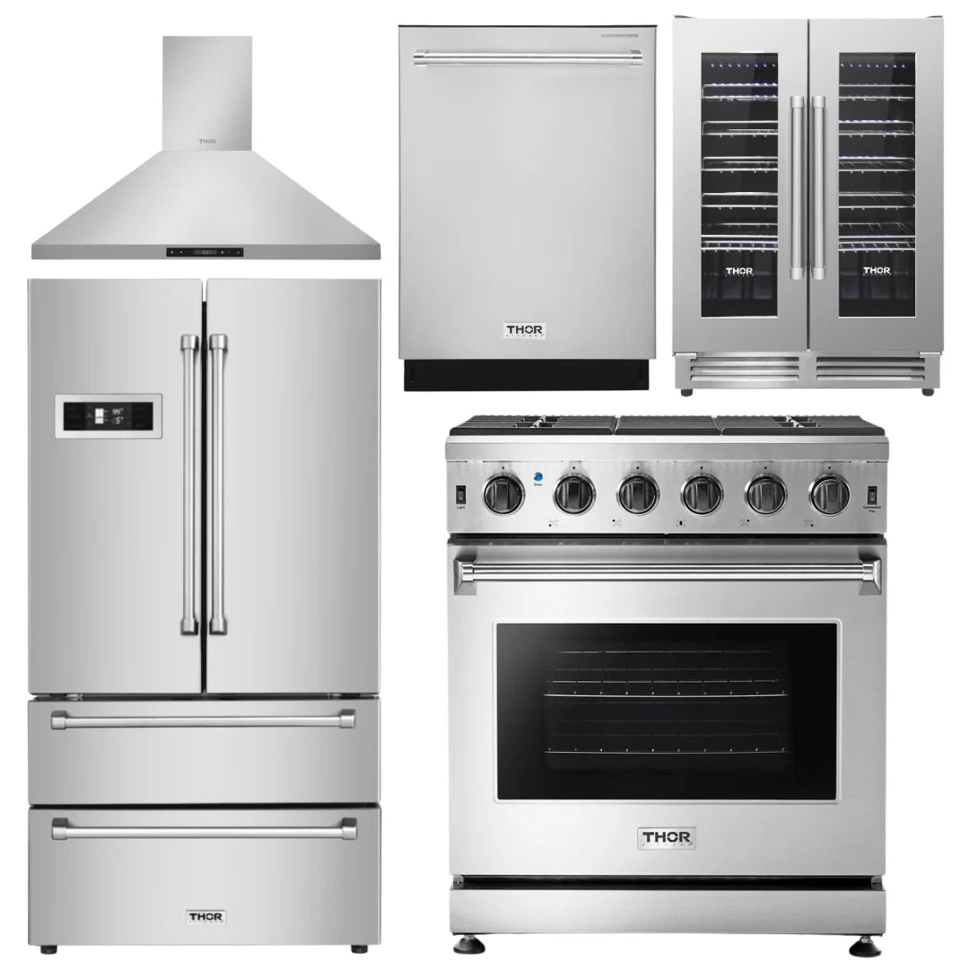 30 Gas Range, Range Hood, Refrigerator, Dishwasher, Wine Cooler R214028
