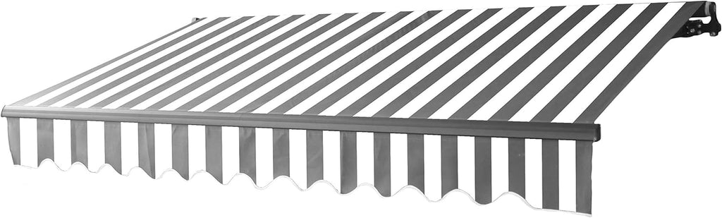 Retractable 16x10 Feet Motorized Black Frame Patio Awning, 100% Polyester Canopy, Blue/White Stripes O763