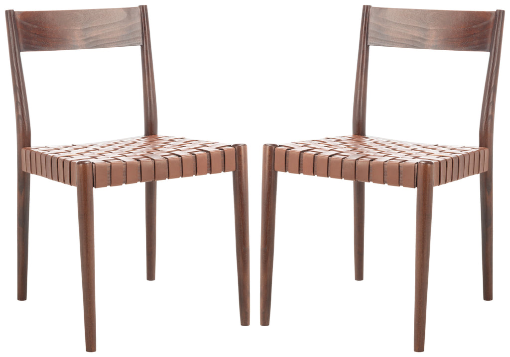Cognac Brown Leather Dining Chair Set of 2 U3064