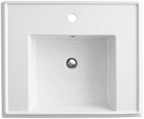 White Pedestal Bathroom Sink Basin with Single Faucet Hole I6536