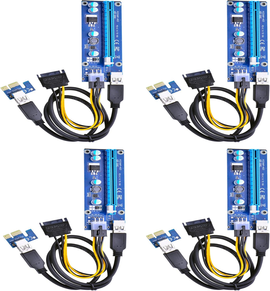 PCI Express 16x to 1x Powered Riser Adapter Card with 60cm USB 3.0 Extension Cable and 6-Pin PCI-E to SATA Power Cable (2 Pack 6 Pin) Y7120