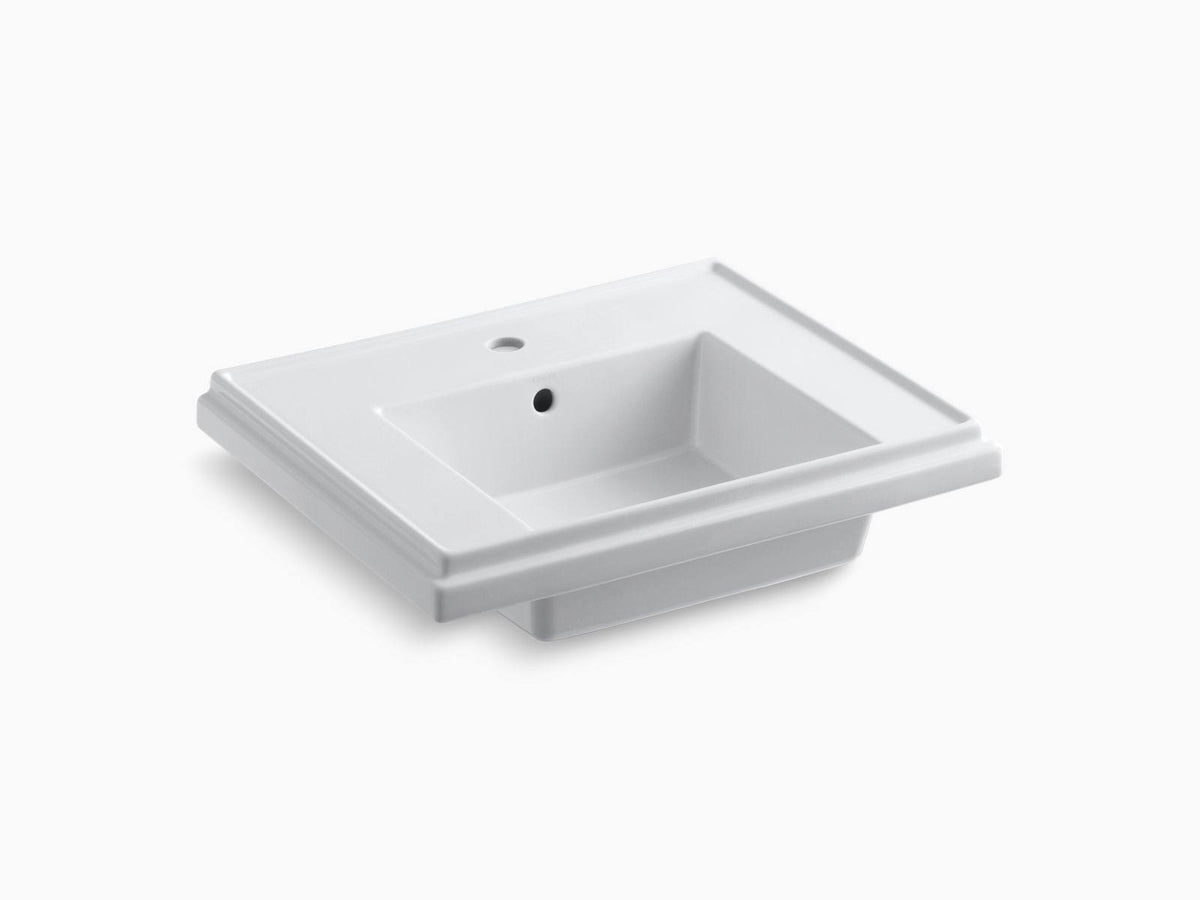 White Pedestal Bathroom Sink Basin with Single Faucet Hole I6536