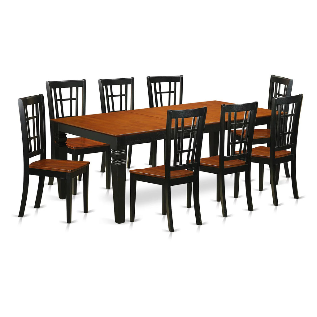 9 Pc Black Dining Room Set with Dining Table and 8 Linen Dining Chairs S251211