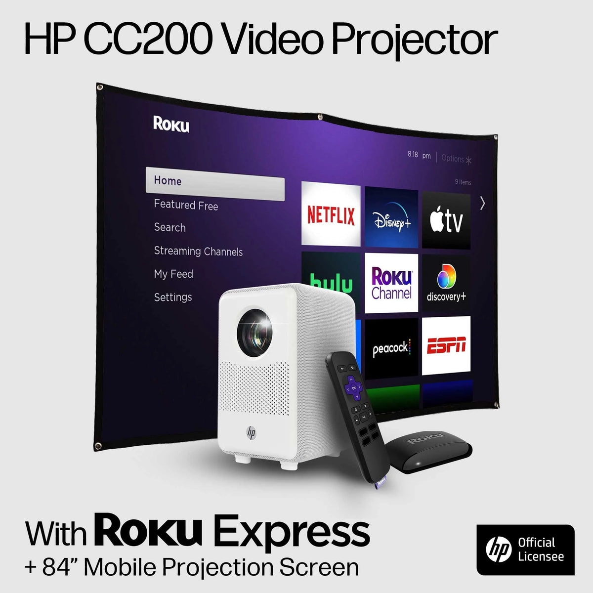 FHD LCD LED Projector with Streaming Player and 84 Projection Screen J254