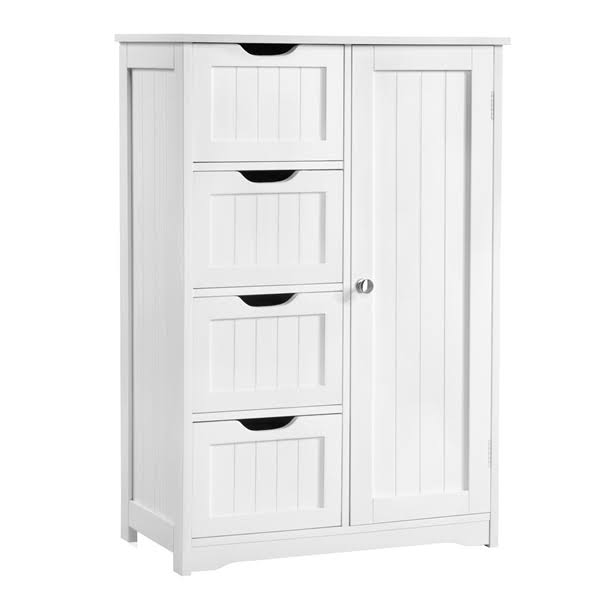 White Four Drawer Wooden Bathroom Floor Cabinet P230903