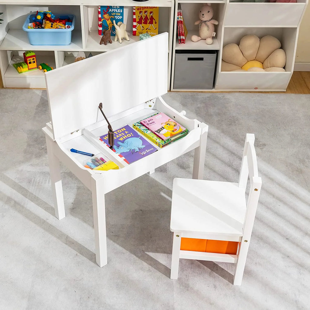 White Kids Table and Chair Set with Storage J433625