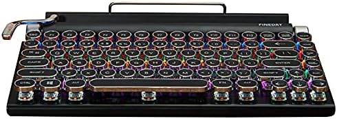 Retro Typewriter Keyboard, Electric Typewriter Vintage with Mechanical Bluetooth 5.0, Wooden, Punk Round Keys O60290