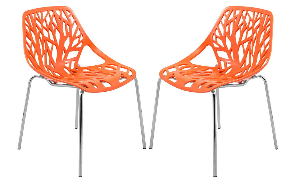 Orange Set of 2 Dining Chair with Chromed Legs Z21395