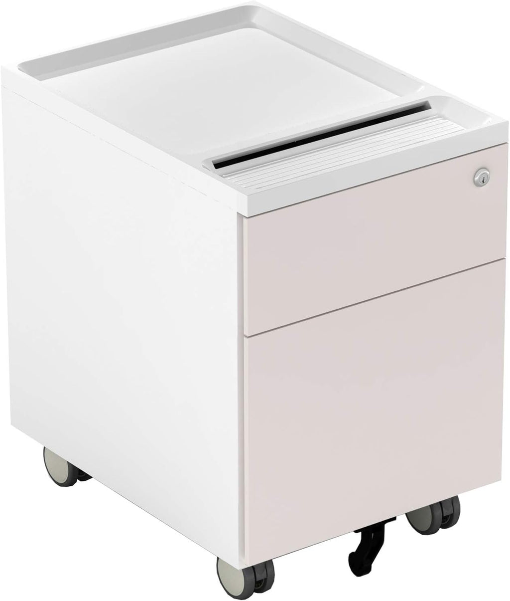 2 Drawer Metal Vertical File Cabinet with Lock and Casters U51340