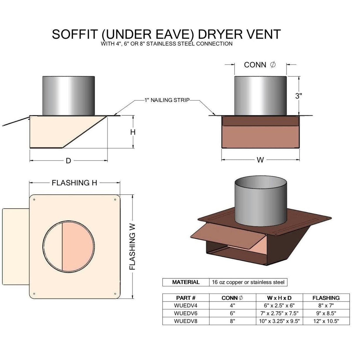 6x22 Hammered Copper Dryer Vent S10914