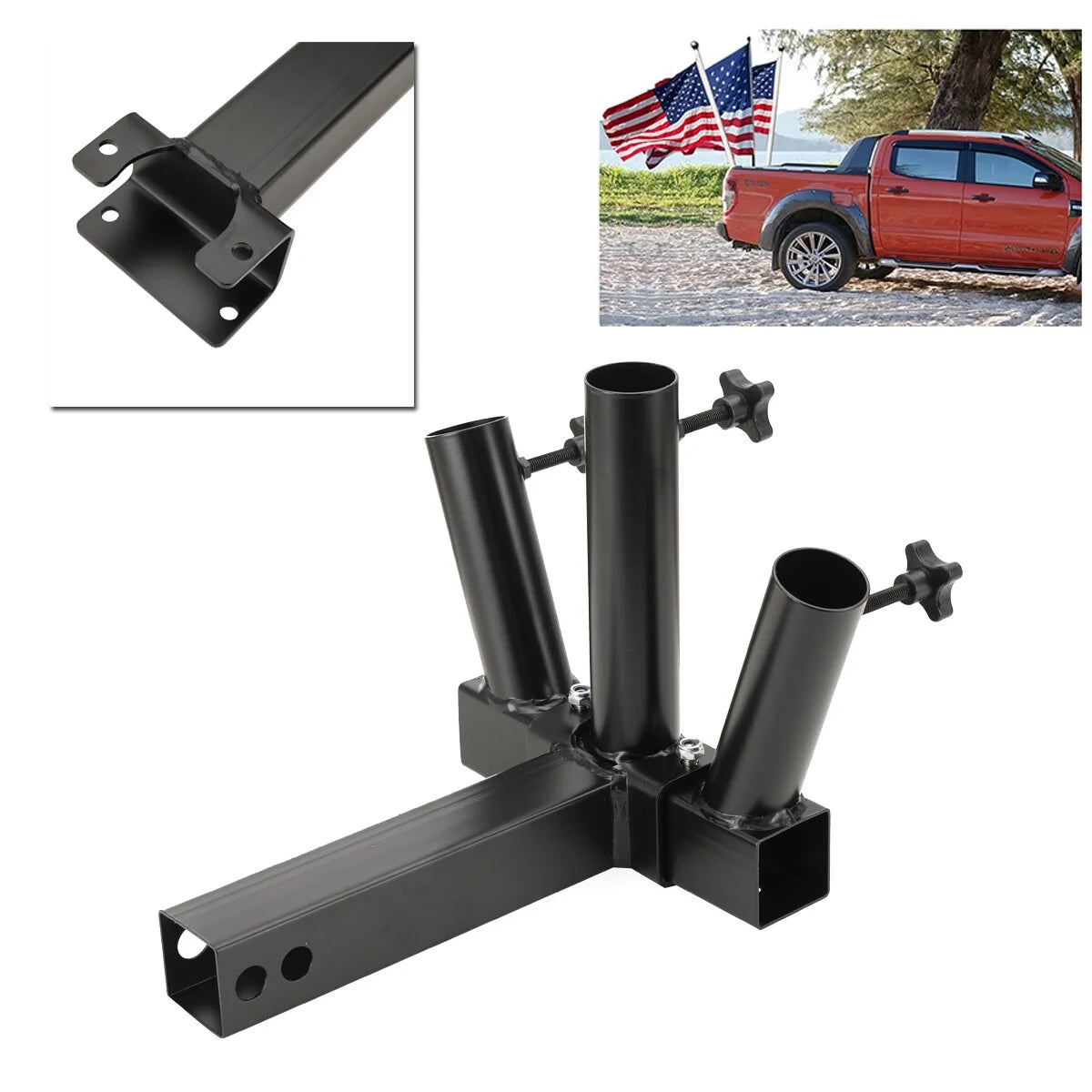 Heavy Duty 3 Flag Pole Holder Hitch Mount L3666