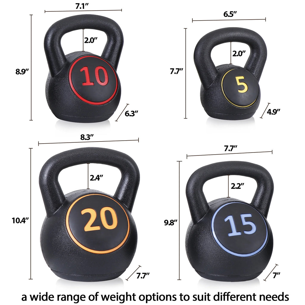 3 Piece 5lb 10lb 15lb Kettlebell Set with Storage Rack A83901