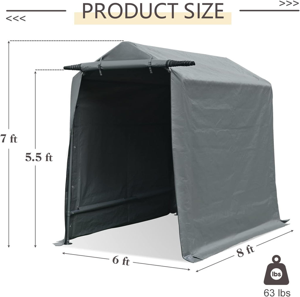 7x12 ft Gray Portable Storage Shed with Roll-up Zipper Door F64931