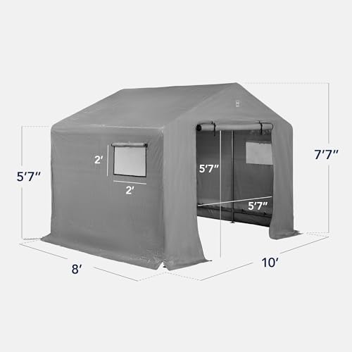 10x8ft Outdoor Storage Shed with Dual Doors Windows Metal Frame Black I5855