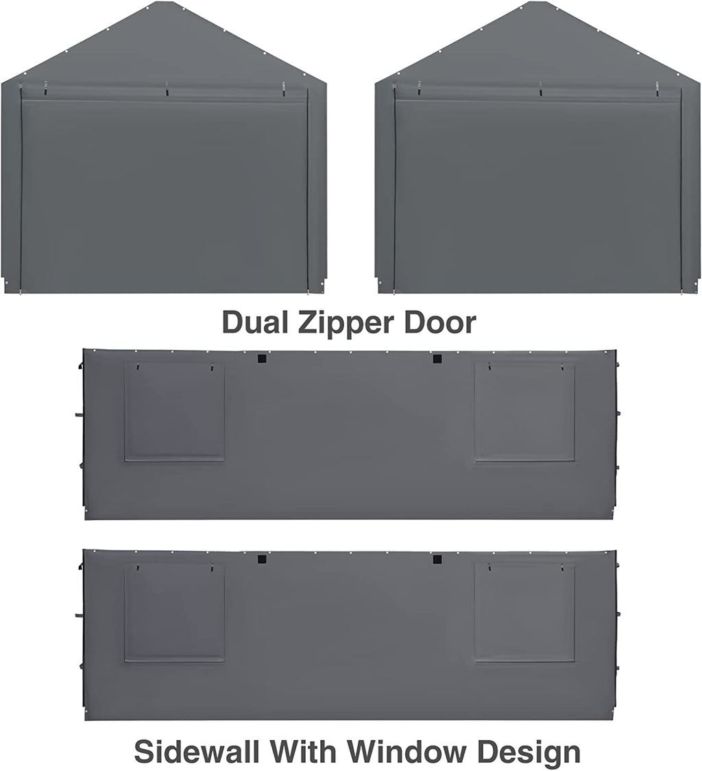 Gray 180G Waterproof UV Protected Replacement Sidewall for 12' x 20' Carport Frame W8290