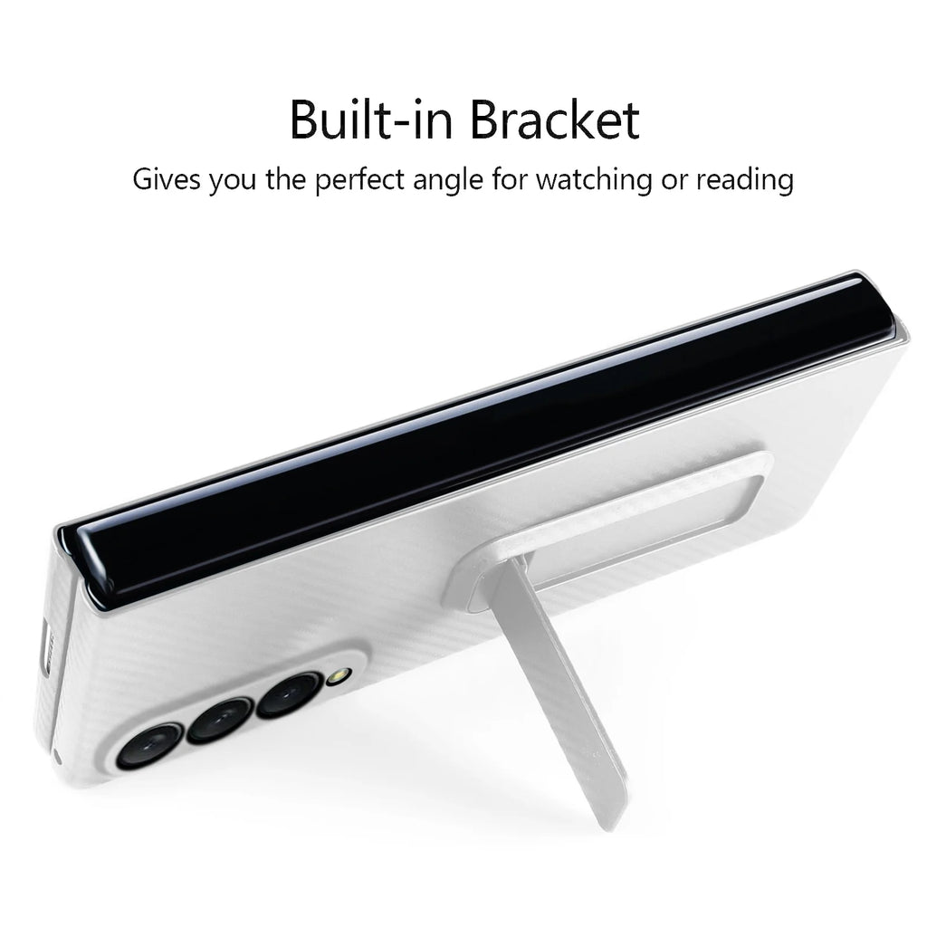 White Carbon Fiber Slim Case with Hidden Kickstand for Samsung Galaxy Z Fold 4 T594