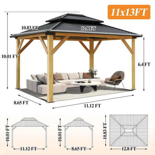 11’x13’ Outdoor Wooden Gazebo with Double Vented Roof P467513