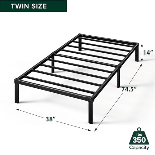 16 Inch Metal Platform Bed with Steel Slat Support, Black, Full H2852