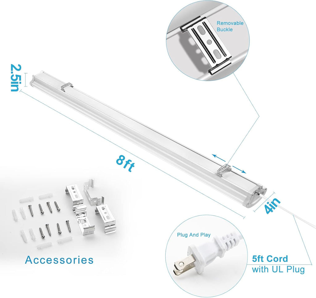 8ft Flush Mount 100w 3CCT Selectable LED Vapor Shop Ceiling Light with 5ft Plug and Play (4 Pack) C452075