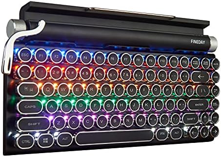 Retro Typewriter Keyboard, Electric Typewriter Vintage with Mechanical Bluetooth 5.0, Wooden, Punk Round Keys O60290