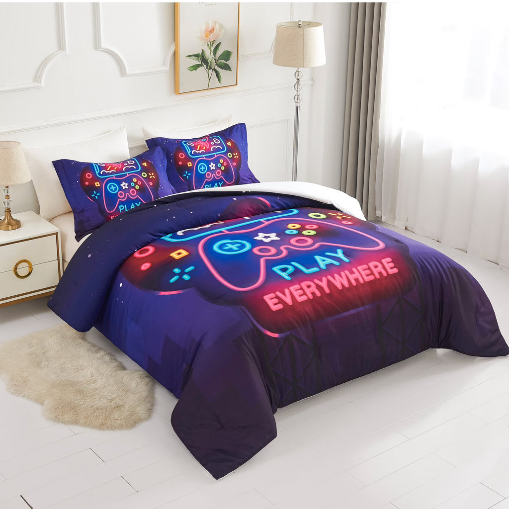 King Size Black Purple 3-Piece Kids Bedding Comforter Set V47469