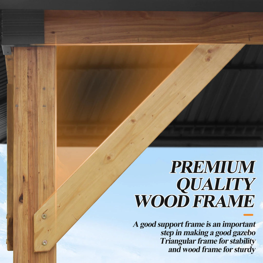 11’x13’ Outdoor Wooden Gazebo with Double Vented Roof P467513