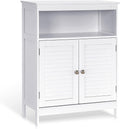 White Freestanding Wooden Bathroom Floor Cabinet with Shelves and Shutter Doors M7592
