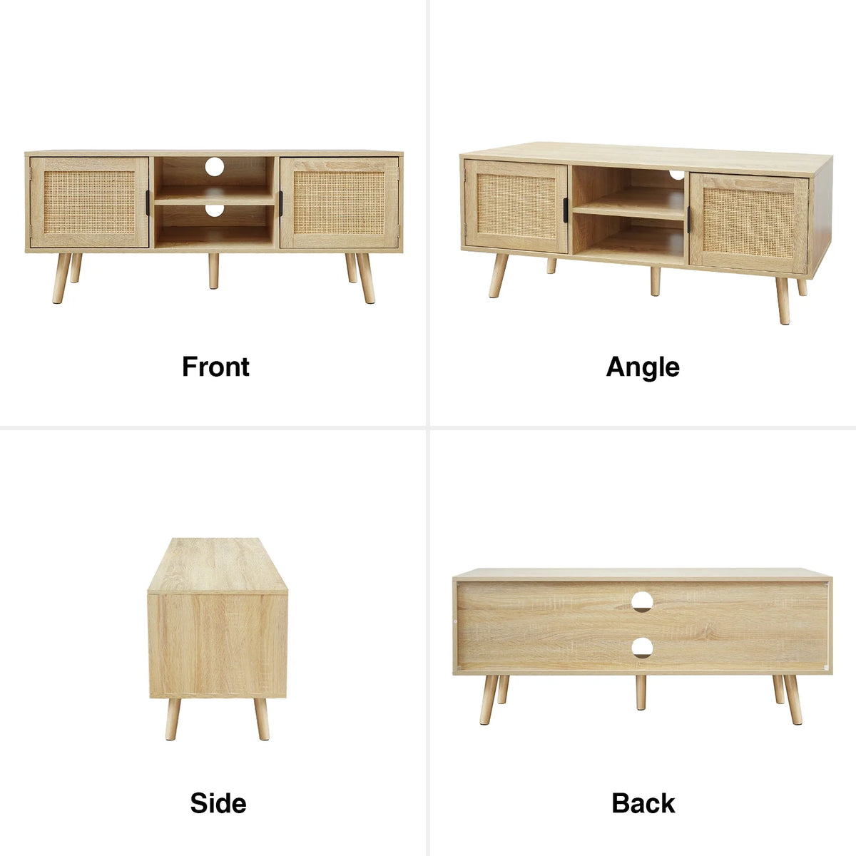 Farmhouse Wood TV Stand for 55 Inch TV with 2 Rattan Doors F270827
